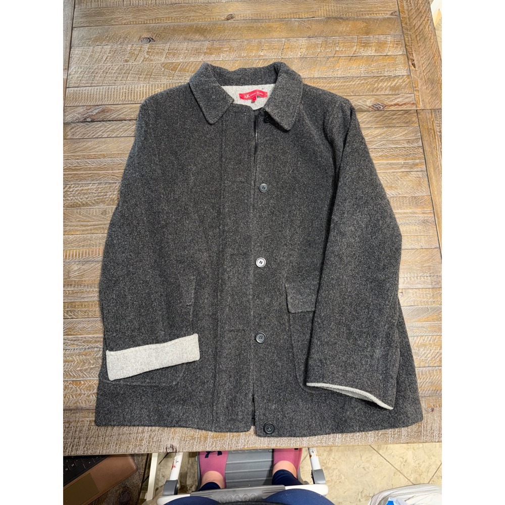 Anne Klein Car Coat Mens L Charcoal Grey Wool Blend Zip Button Jacket Preloved - Picture 2 of 13